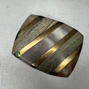Vintage Neutral Mixed Stone Mixed Metals Rectangle Belt Buckle 80s 1980s